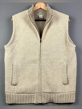 L.L. Bean Women’s Vest Size Small 100% Lambswool Full Zip Cream Sherpa Lined